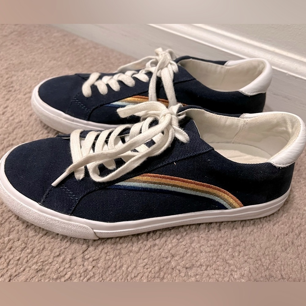 Madewell Sidewalk Low-Top Sneakers in Rainbow Embroidered Canvas Size 8